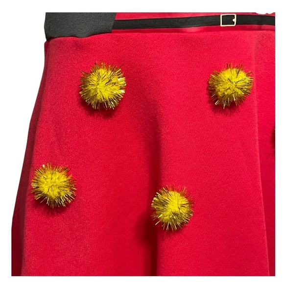 Christmas dress embellished santa golden pom poms red and gray fleece lined - Picture 7 of 8